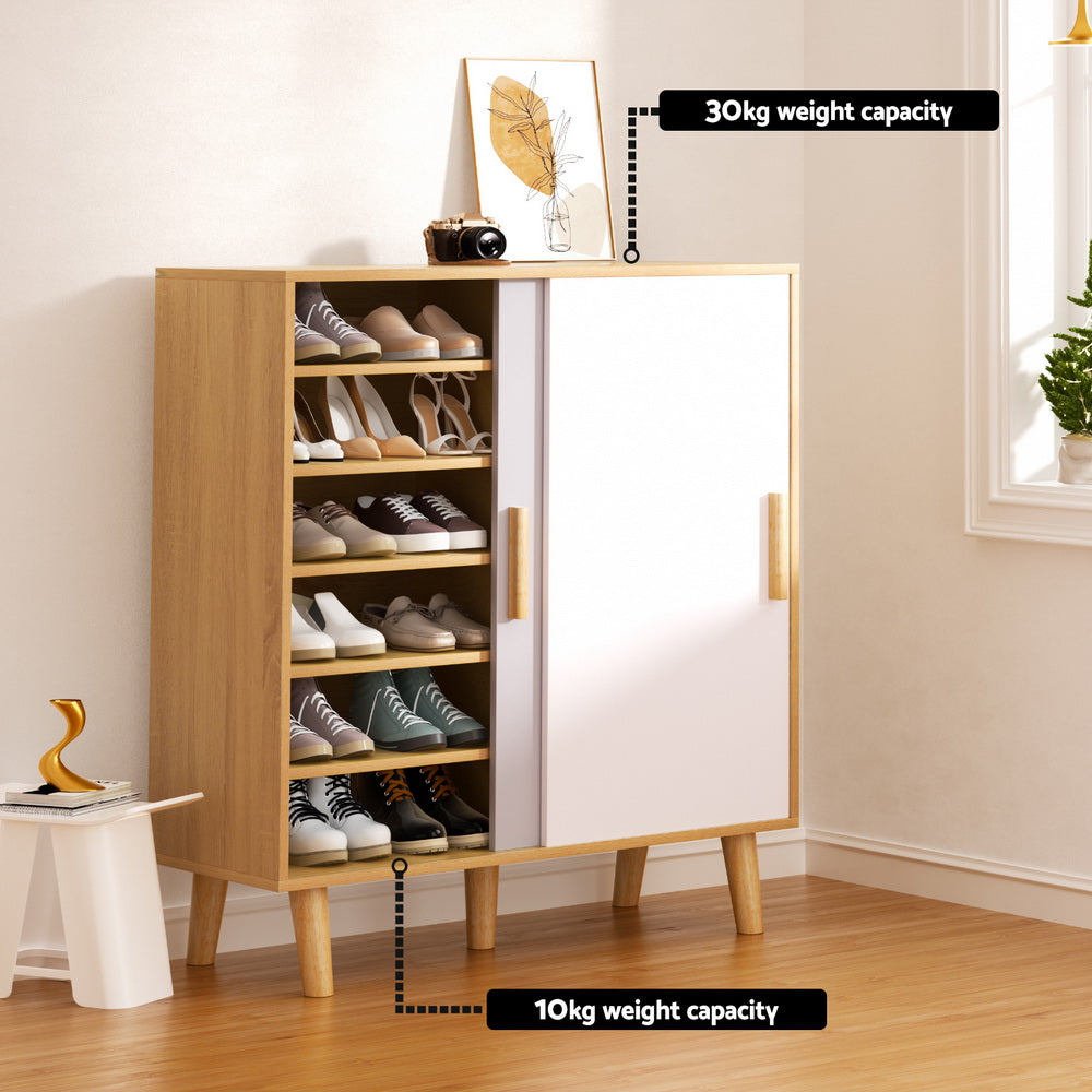 Clothing & Wardrobe Storage: Artiss Shoe Cabinet 30 Pairs Sliding Doors
