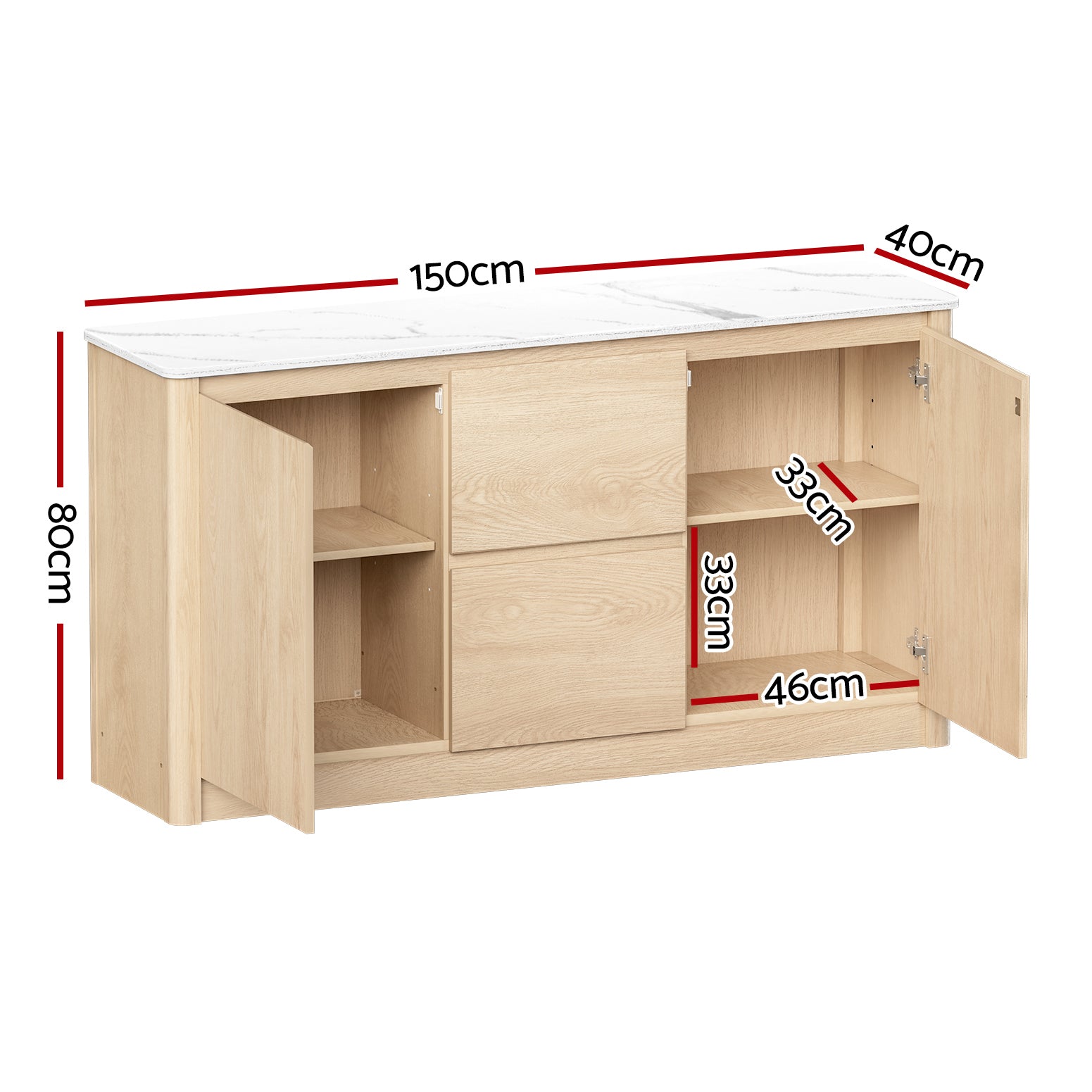 Buffets & Sideboards: Artiss Buffet Sideboard Marble Style Tabletop - Pine
