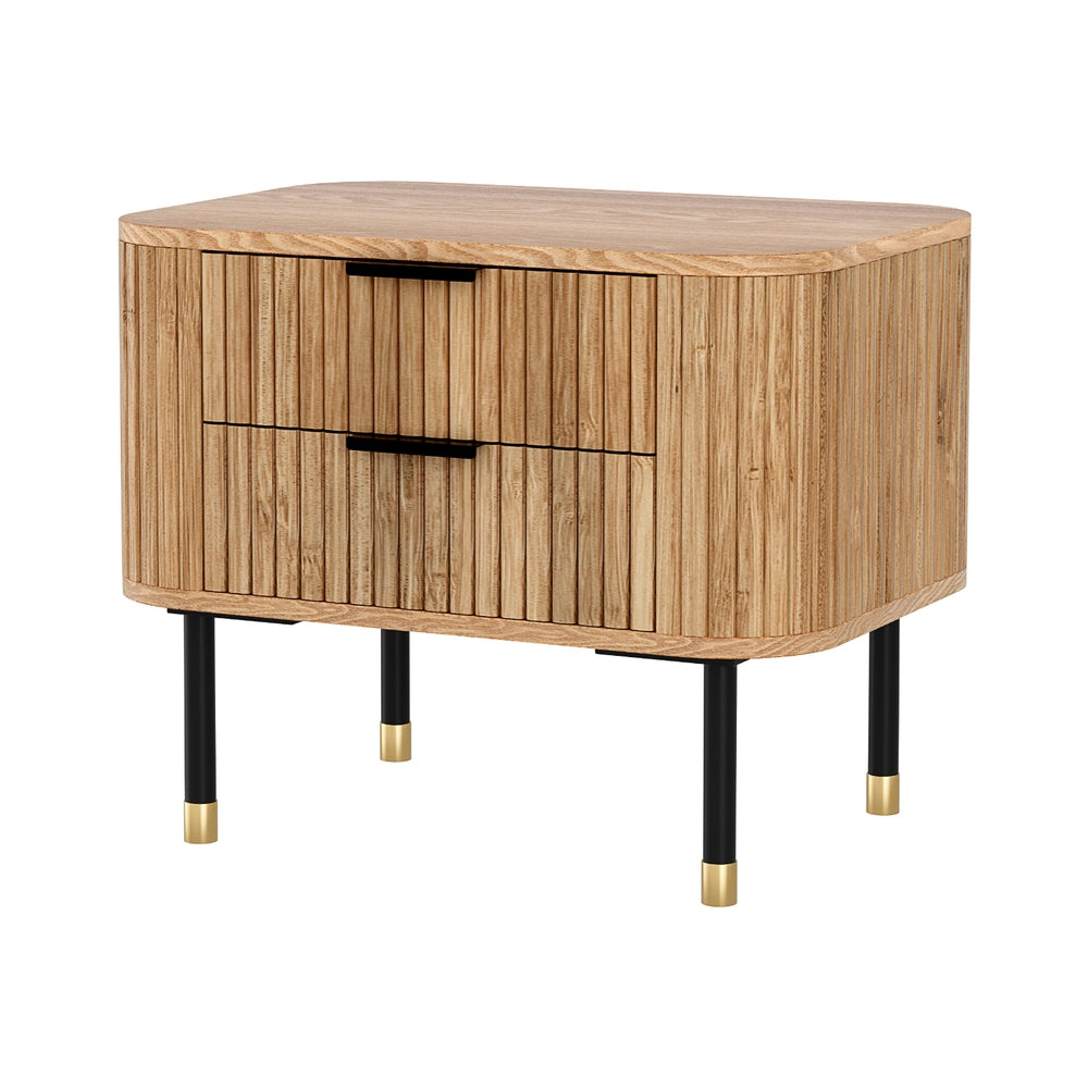 Bedside Tables: Artiss Bedside Table 2 Drawers Paulownia Wood Pine