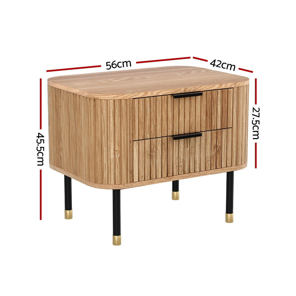 Bedside Tables: Artiss Bedside Table 2 Drawers Paulownia Wood Pine