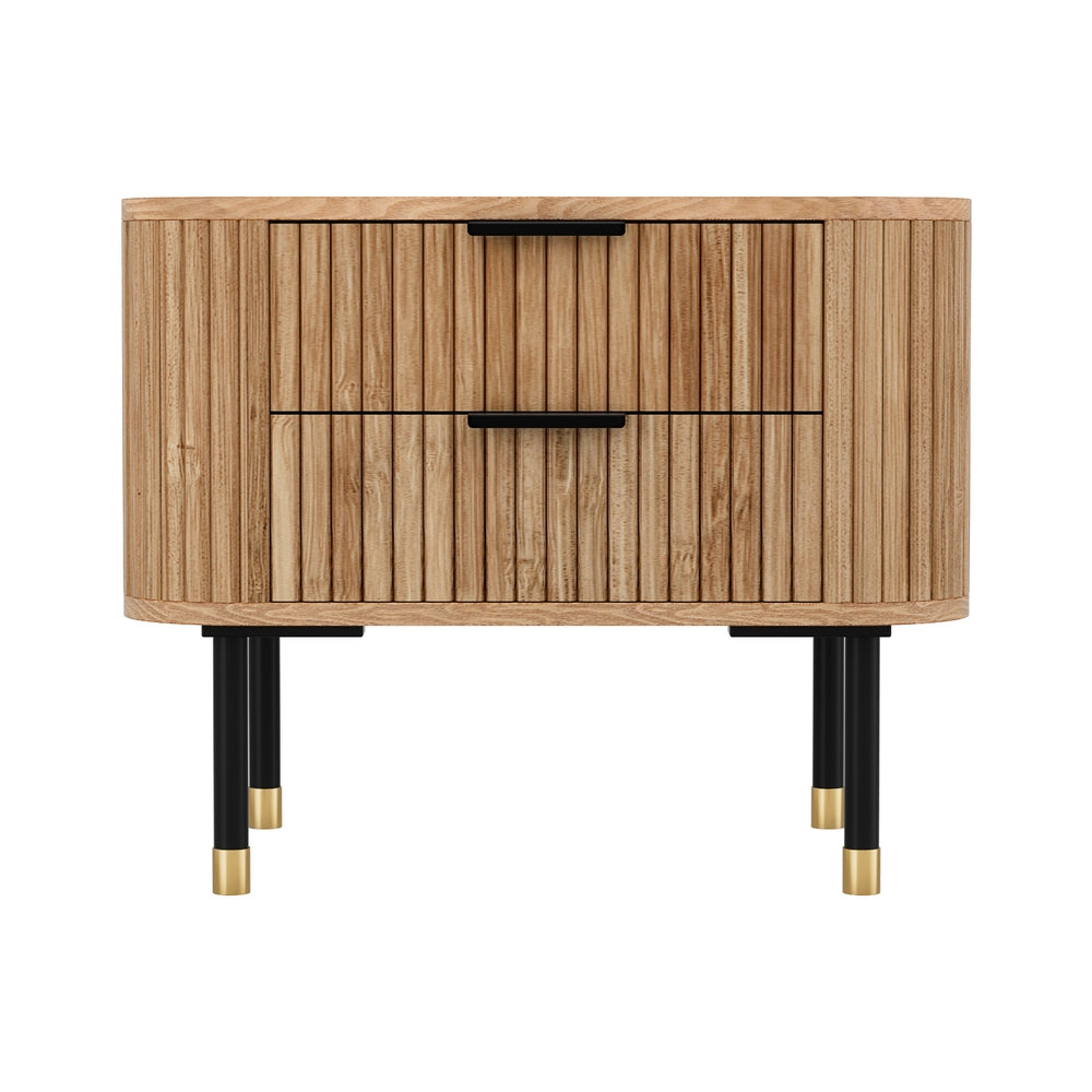 Bedside Tables: Artiss Bedside Table 2 Drawers Paulownia Wood Pine
