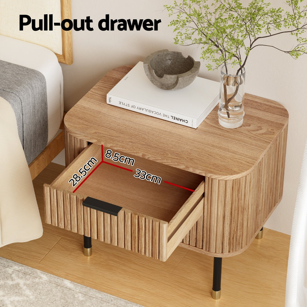 Bedside Tables: Artiss Bedside Table 2 Drawers Paulownia Wood Pine