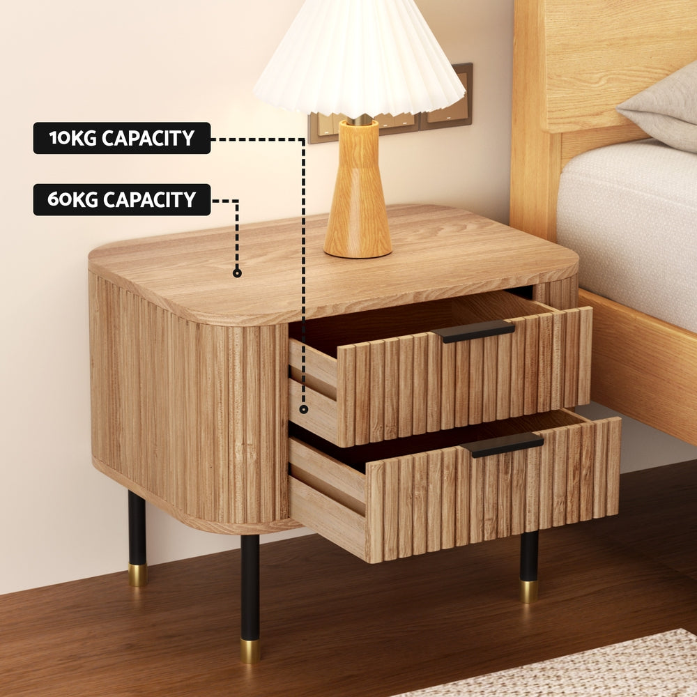 Bedside Tables: Artiss Bedside Table 2 Drawers Paulownia Wood Pine