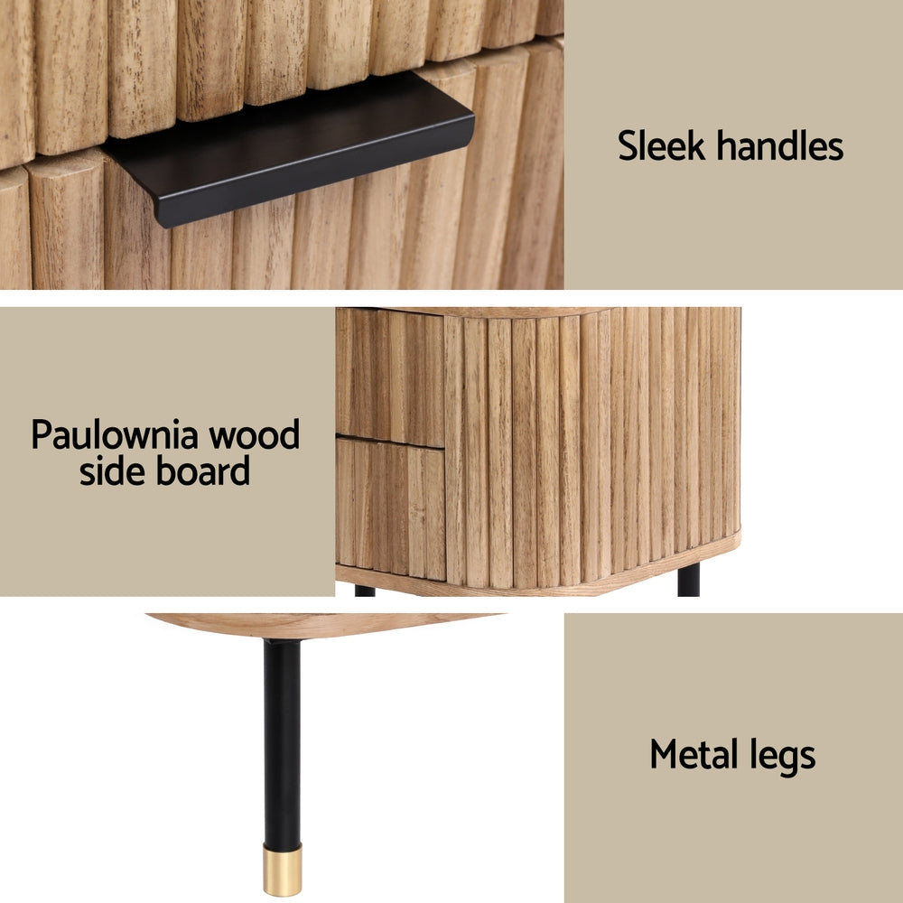 Bedside Tables: Artiss Bedside Table 2 Drawers Paulownia Wood Pine