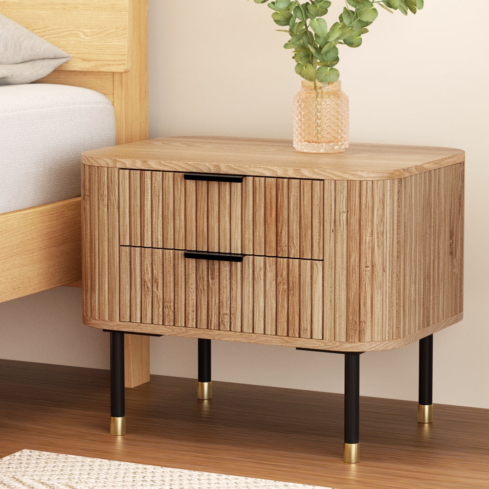Bedside Tables: Artiss Bedside Table 2 Drawers Paulownia Wood Pine
