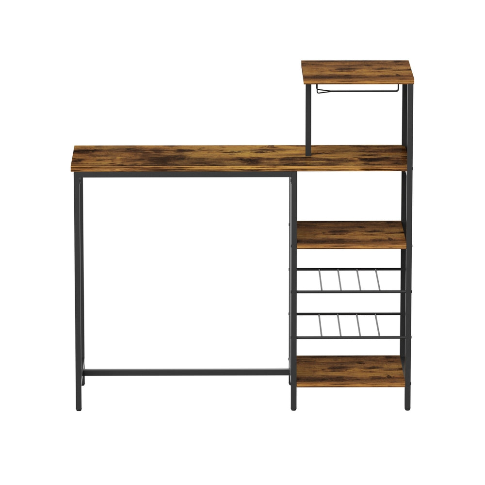 Dining Tables: Artiss Industrial Bar Table with Wine Rack Cup Holder Multi-Level Storage 122cm Walnut