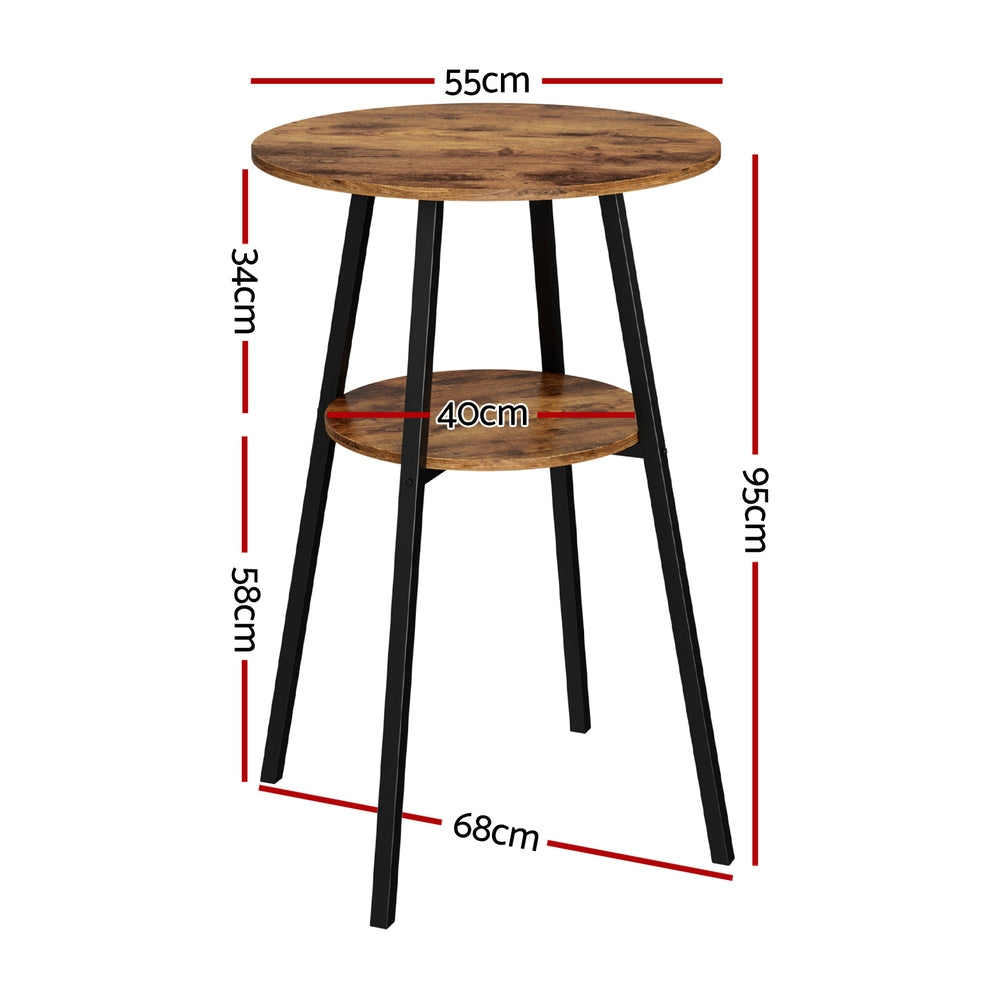 Table & Bar Stools: Artiss Industrial Bar Table with 2-Tier Organizer Weather-Resistant MDF Top Steel Frame