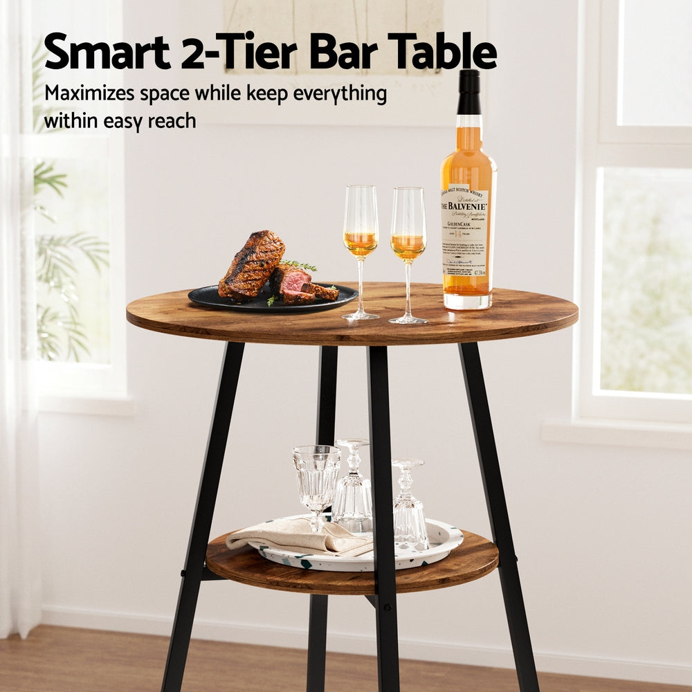 Table & Bar Stools: Artiss Industrial Bar Table with 2-Tier Organizer Weather-Resistant MDF Top Steel Frame