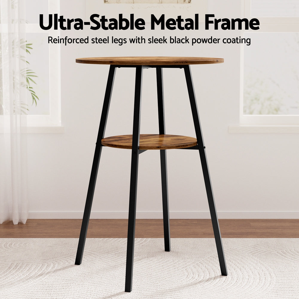 Table & Bar Stools: Artiss Industrial Bar Table with 2-Tier Organizer Weather-Resistant MDF Top Steel Frame