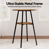 Artiss Industrial Bar Table with 2-Tier Organizer Weather-Resistant MDF Top Steel Frame