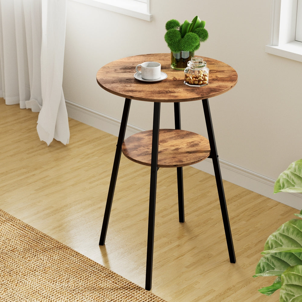 Table & Bar Stools: Artiss Industrial Bar Table with 2-Tier Organizer Weather-Resistant MDF Top Steel Frame