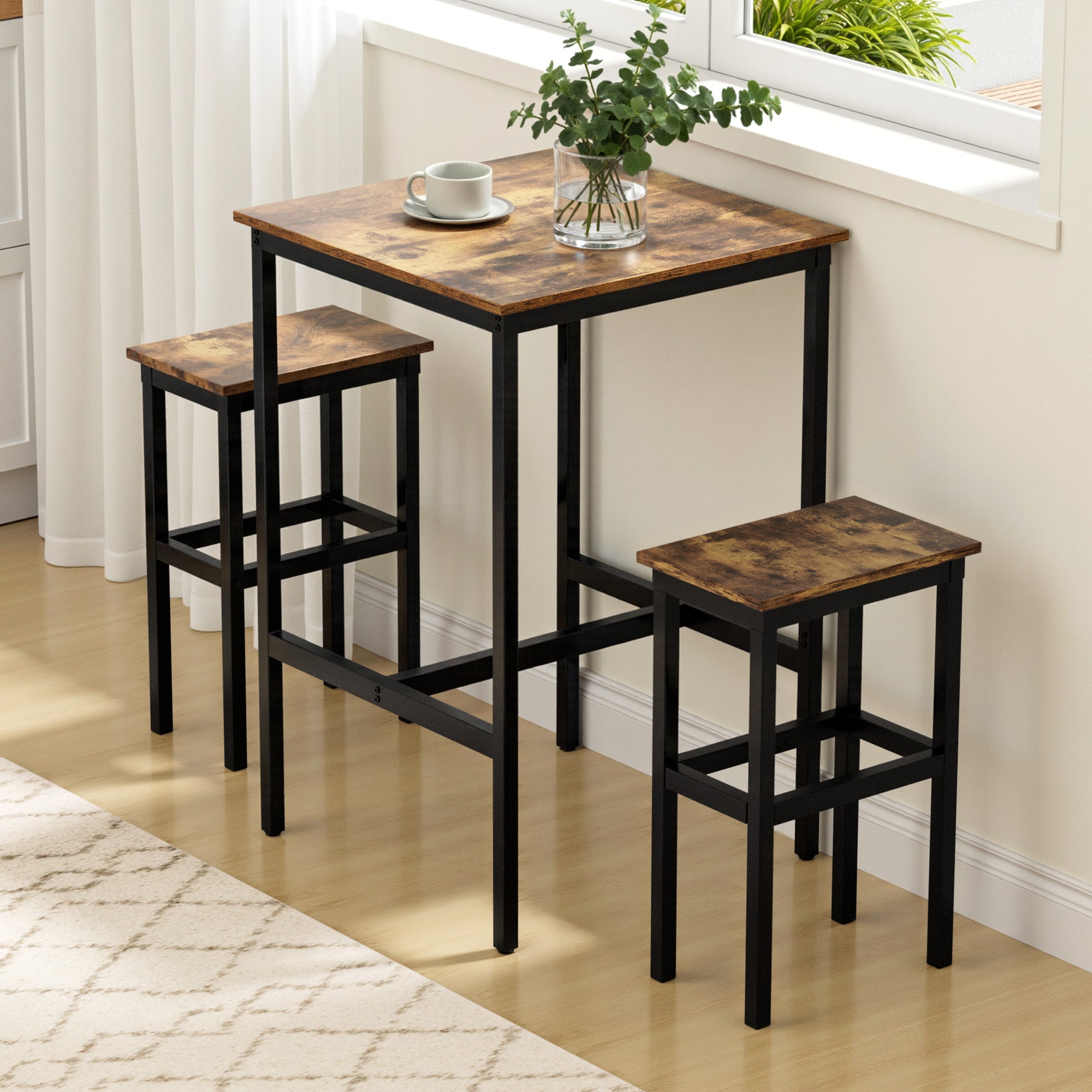 Coffee Tables: Artiss Bar Table Counter Kitchen Dining Desk Pub 60x92cm Vintage Metal Walnut