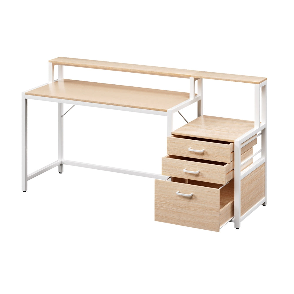 Desks: Artiss Computer Desk Home Office Study Table Desks w/Drawers Open Shelf Oak 160CM