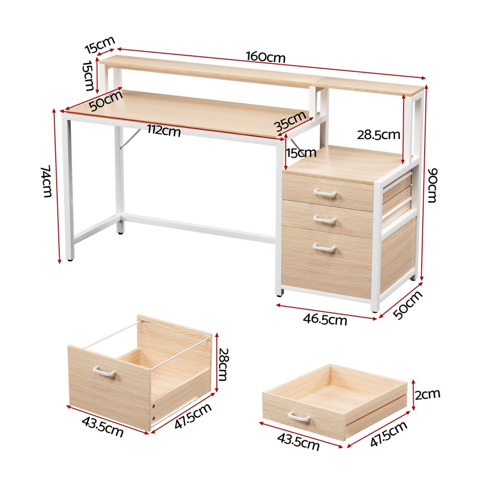 Desks: Artiss Computer Desk Home Office Study Table Desks w/Drawers Open Shelf Oak 160CM