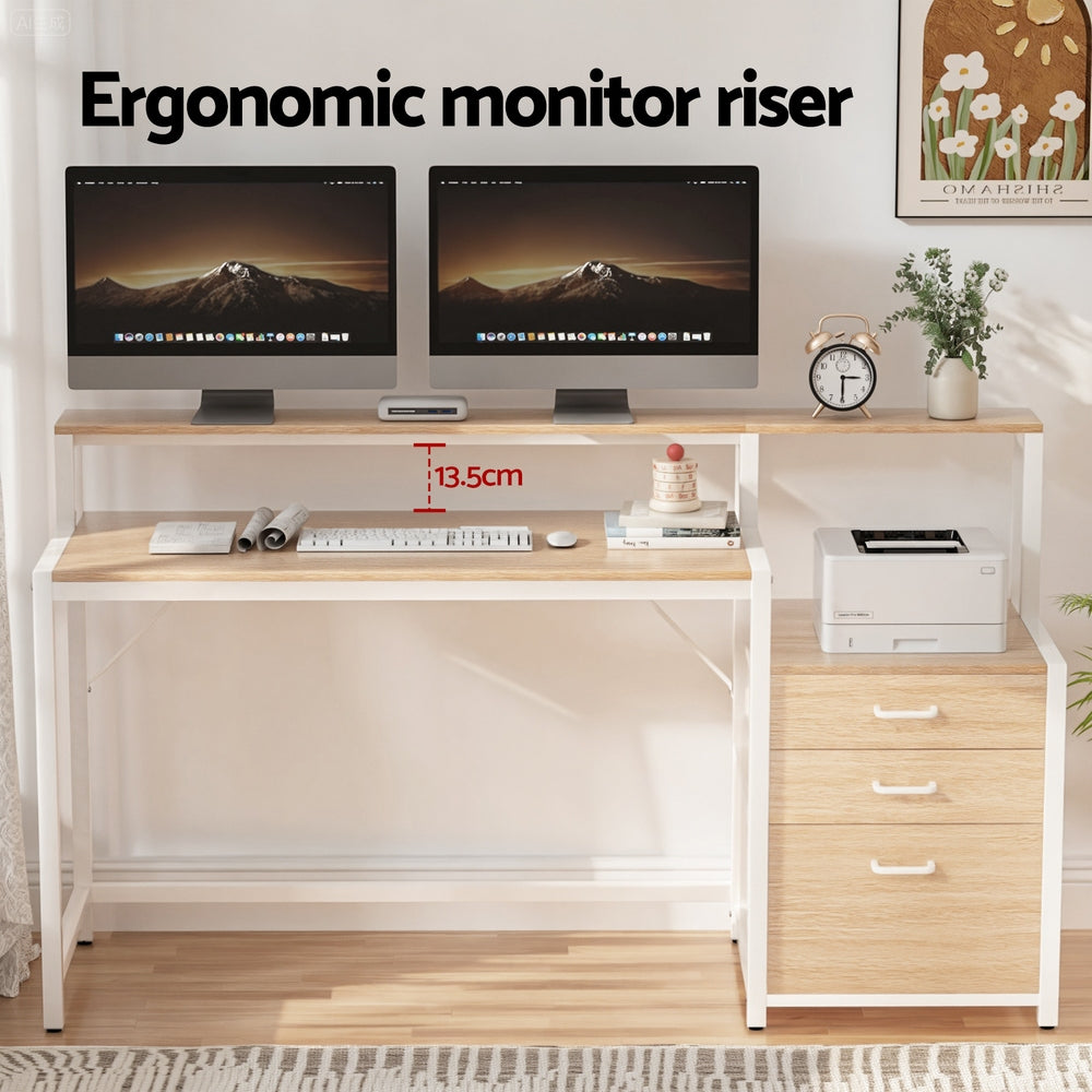 Desks: Artiss Computer Desk Home Office Study Table Desks w/Drawers Open Shelf Oak 160CM