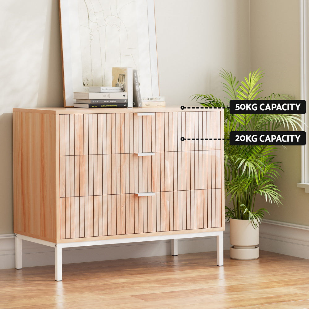Dressers: Artiss 3 Chest of Drawers  - LURA Pine