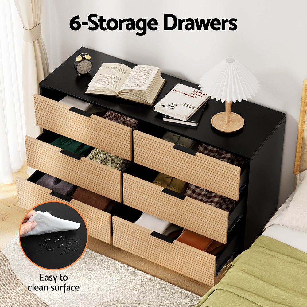 Dressers: Artiss 6 Chest of Drawers Dresser Table Black&Pine