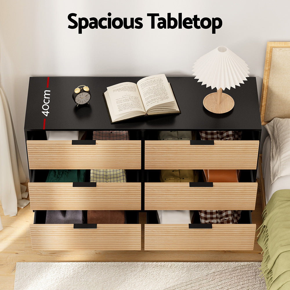 Dressers: Artiss 6 Chest of Drawers Dresser Table Black&Pine