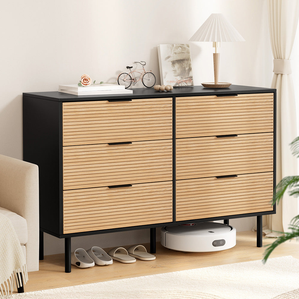 Dressers: Artiss 6 Chest of Drawers Dresser Table Black&Pine
