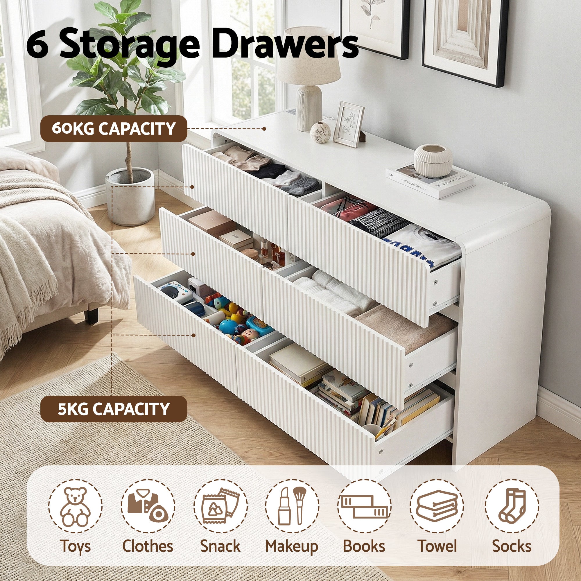 Dressers: Artiss 6 Chest of Drawers Dresser Cabinet White