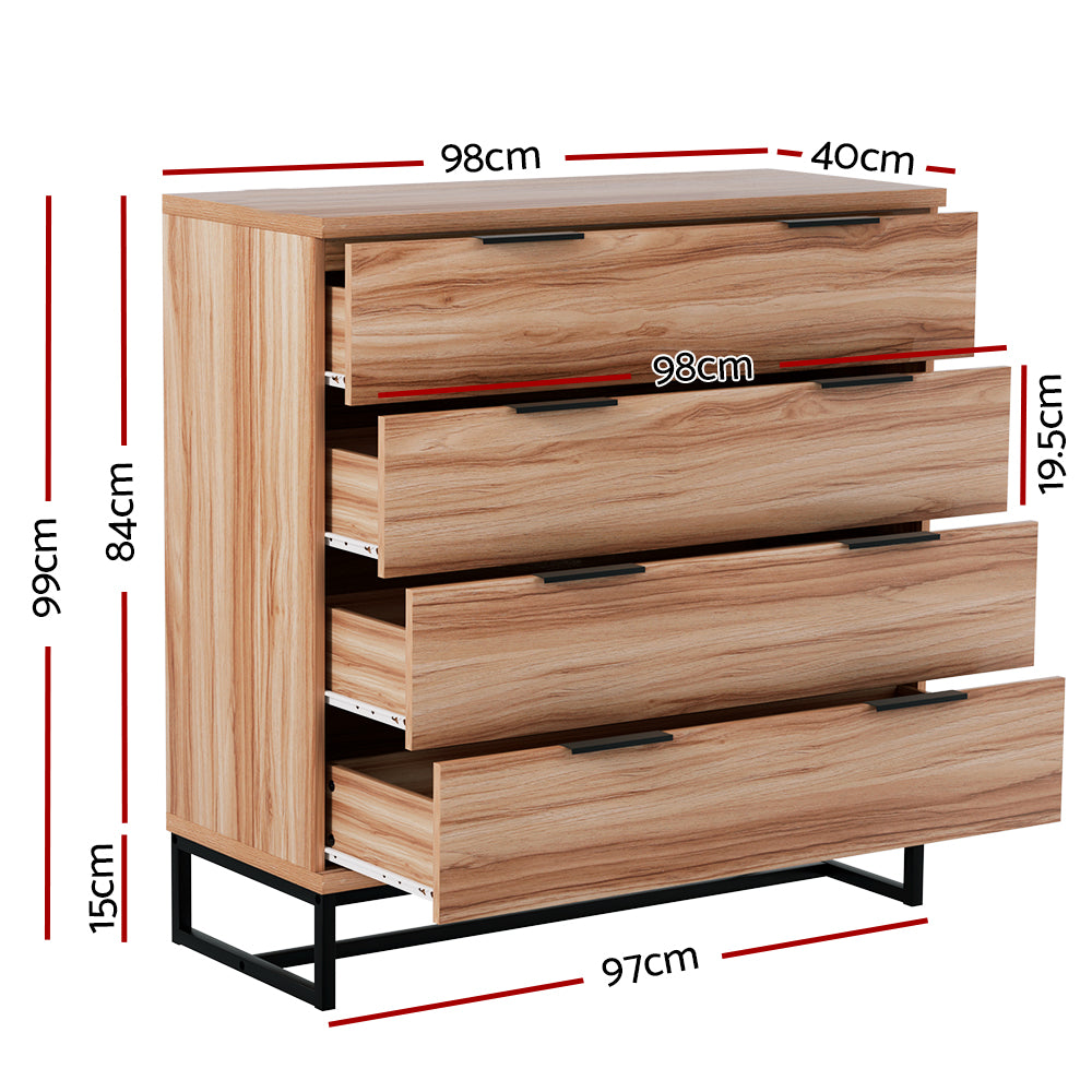 Dressers: Artiss 4 Chest of Drawers Cabinet Dresser Table Tallboy Storage Bedroom Rust Oak