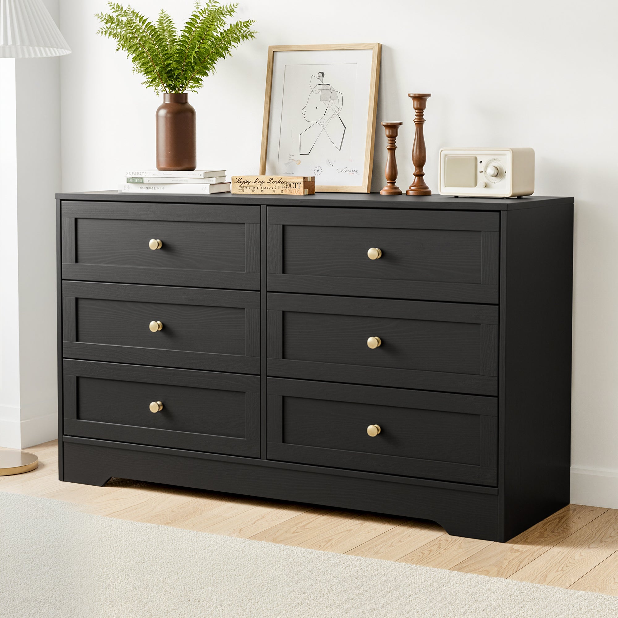 Dressers: Artiss 6 Chest of Drawers Tallboy Cabinet - LEIF Black