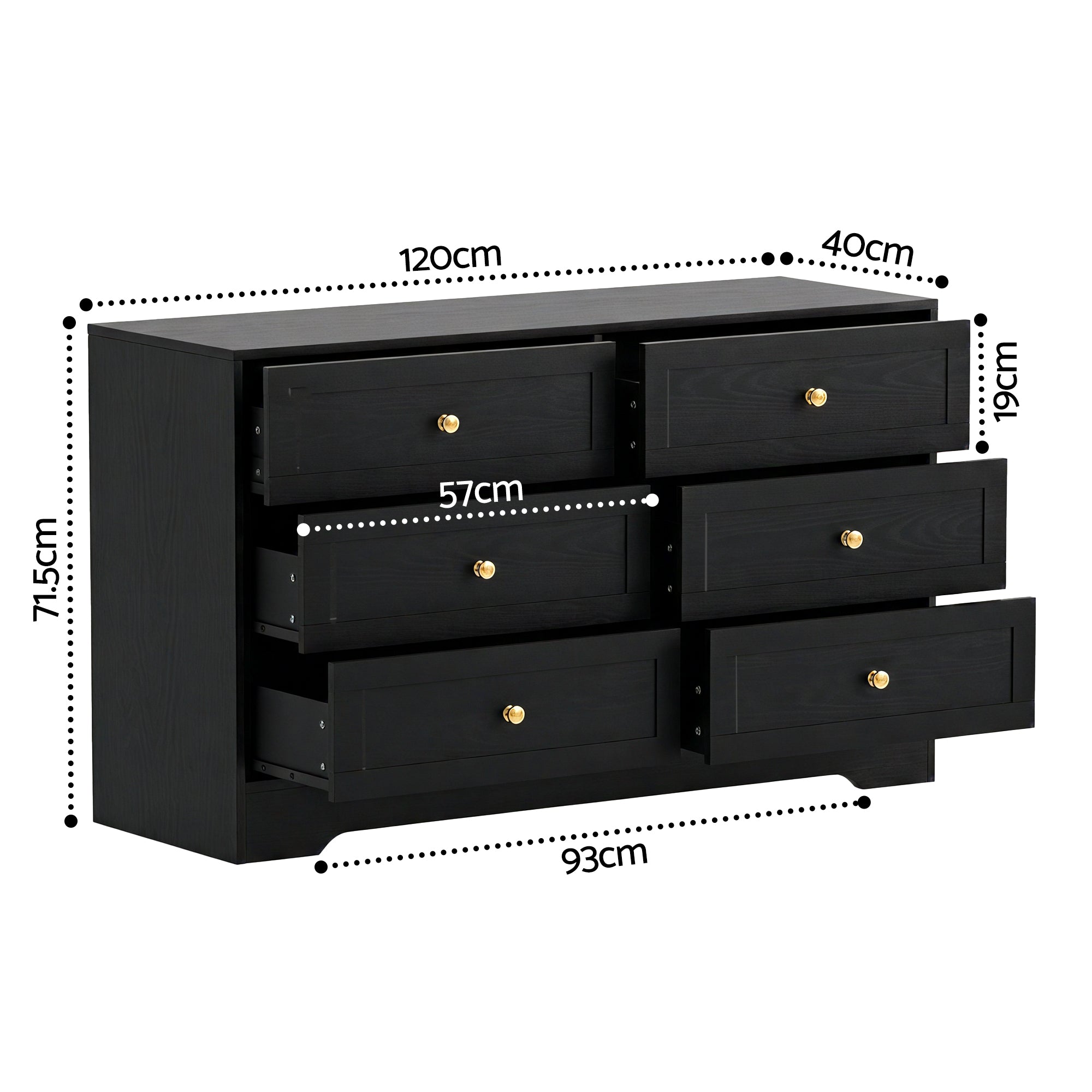 Dressers: Artiss 6 Chest of Drawers Tallboy Cabinet - LEIF Black