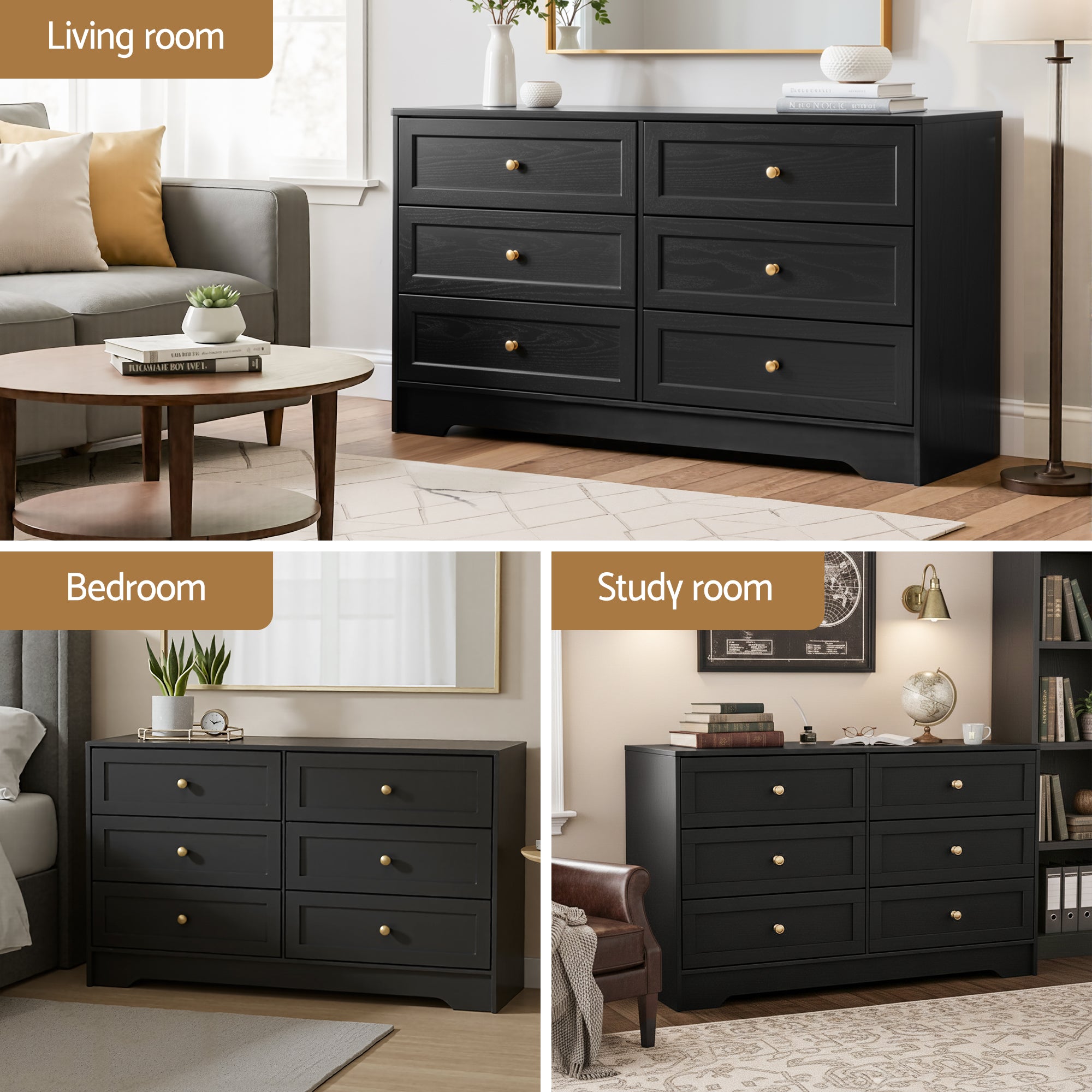 Dressers: Artiss 6 Chest of Drawers Tallboy Cabinet - LEIF Black