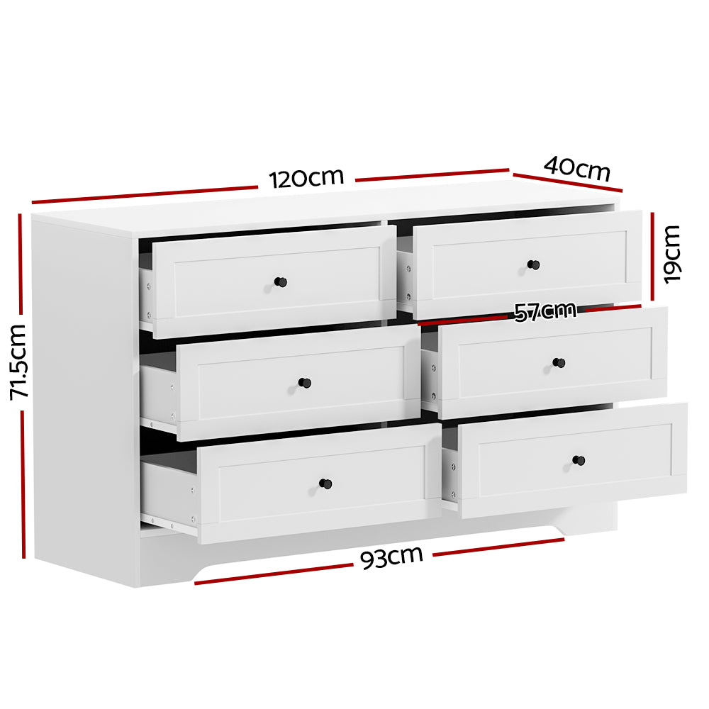 Dressers: Artiss 6 Chest of Drawers - LEIF White