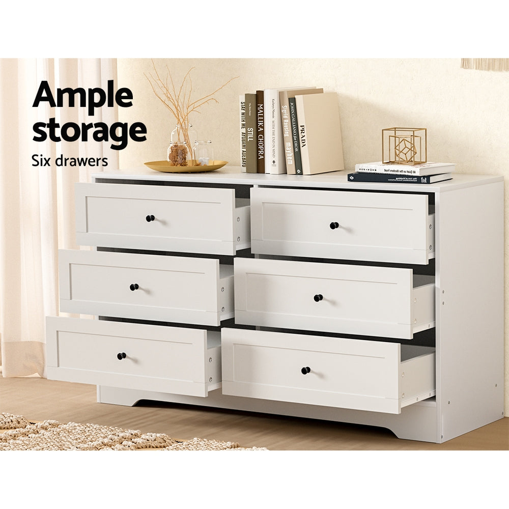 Dressers: Artiss 6 Chest of Drawers - LEIF White
