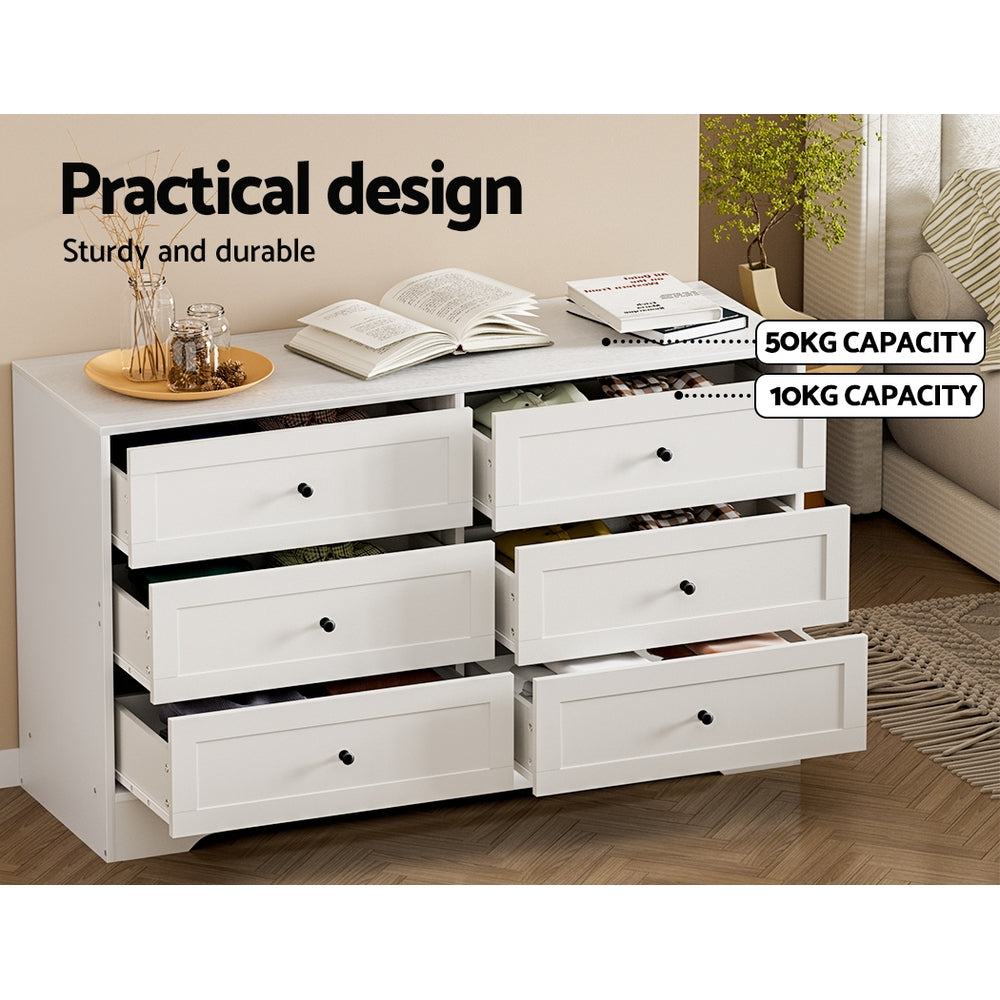 Dressers: Artiss 6 Chest of Drawers - LEIF White