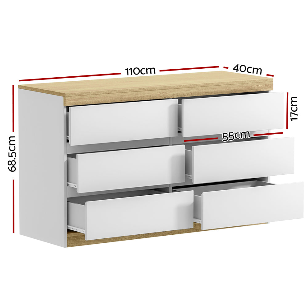 Dressers: Artiss 6 Chest of Drawers Cabinet Dresser Table Tallboy Storage Bedroom White