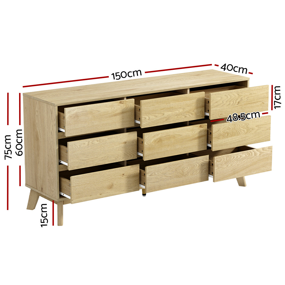 Dressers: Artiss 9 Chest of Drawers Tallboy Cabinet - XAVI Pine
