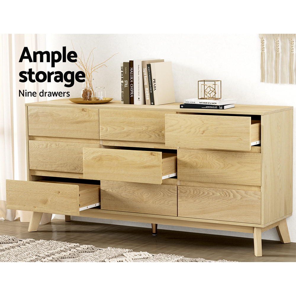 Dressers: Artiss 9 Chest of Drawers Tallboy Cabinet - XAVI Pine