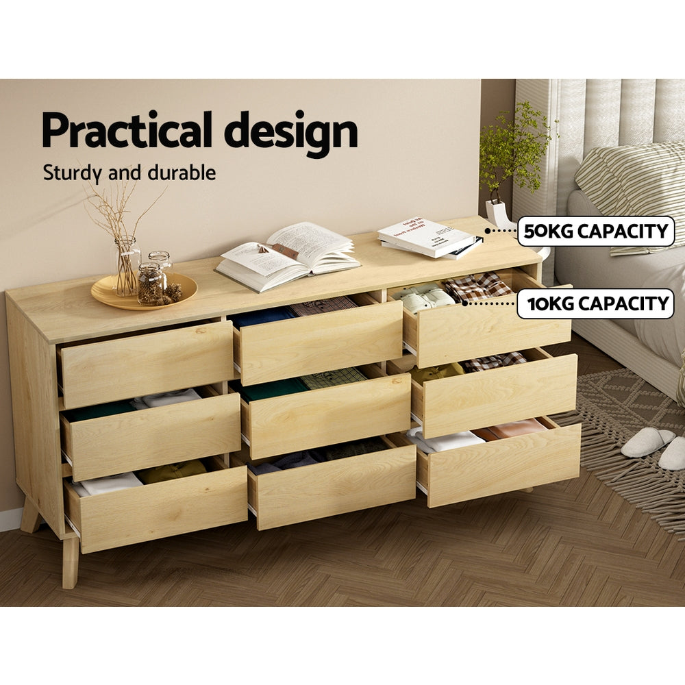 Dressers: Artiss 9 Chest of Drawers Tallboy Cabinet - XAVI Pine