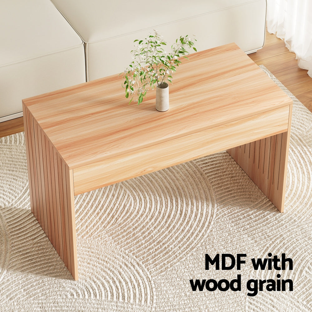Coffee Tables: Artiss Coffee Table Rectangle Fluted Side 100CM