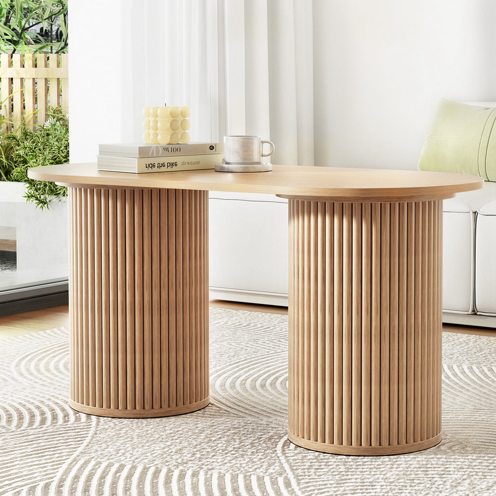 Coffee Tables: Artiss Coffee Table Oval 100CM Pine Samuel