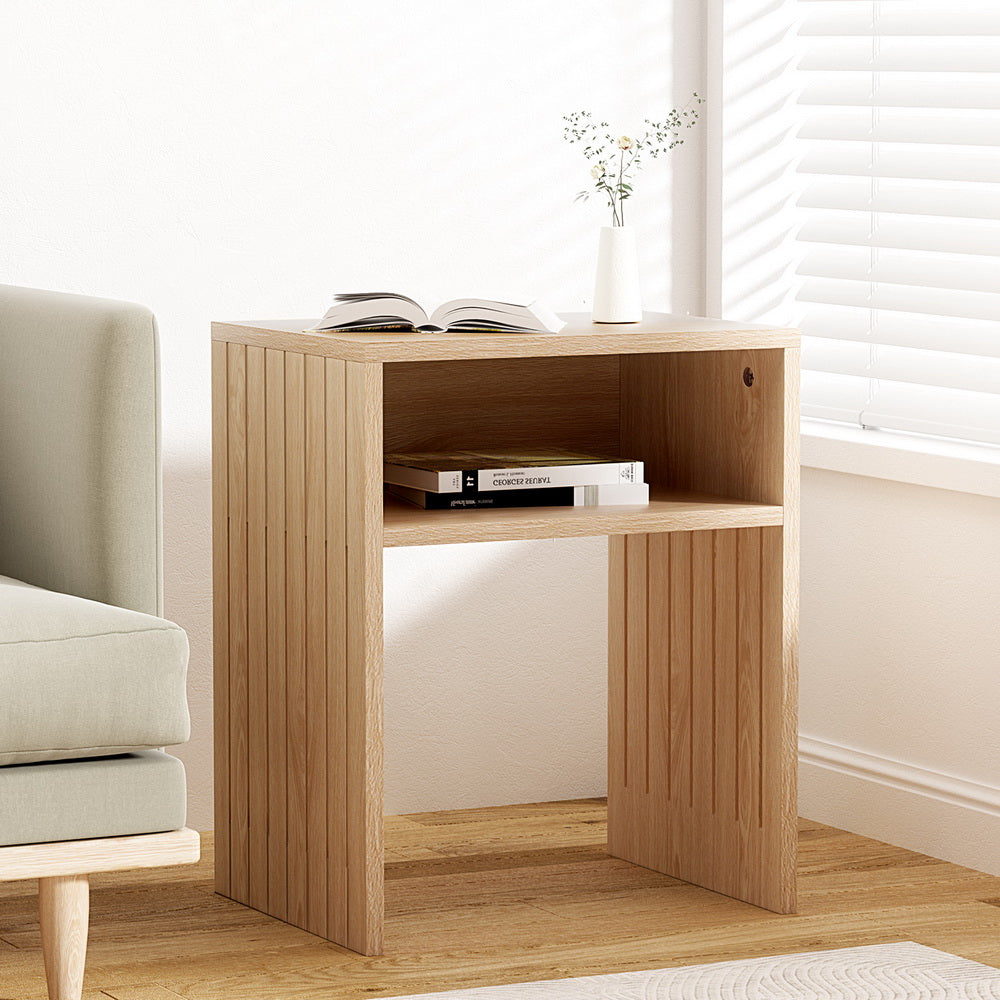 Coffee Tables: Artiss Coffee Table Storage Shelf Fluted Side Pine