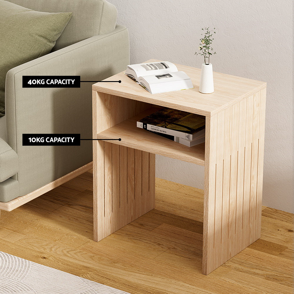 Coffee Tables: Artiss Coffee Table Storage Shelf Fluted Side Pine