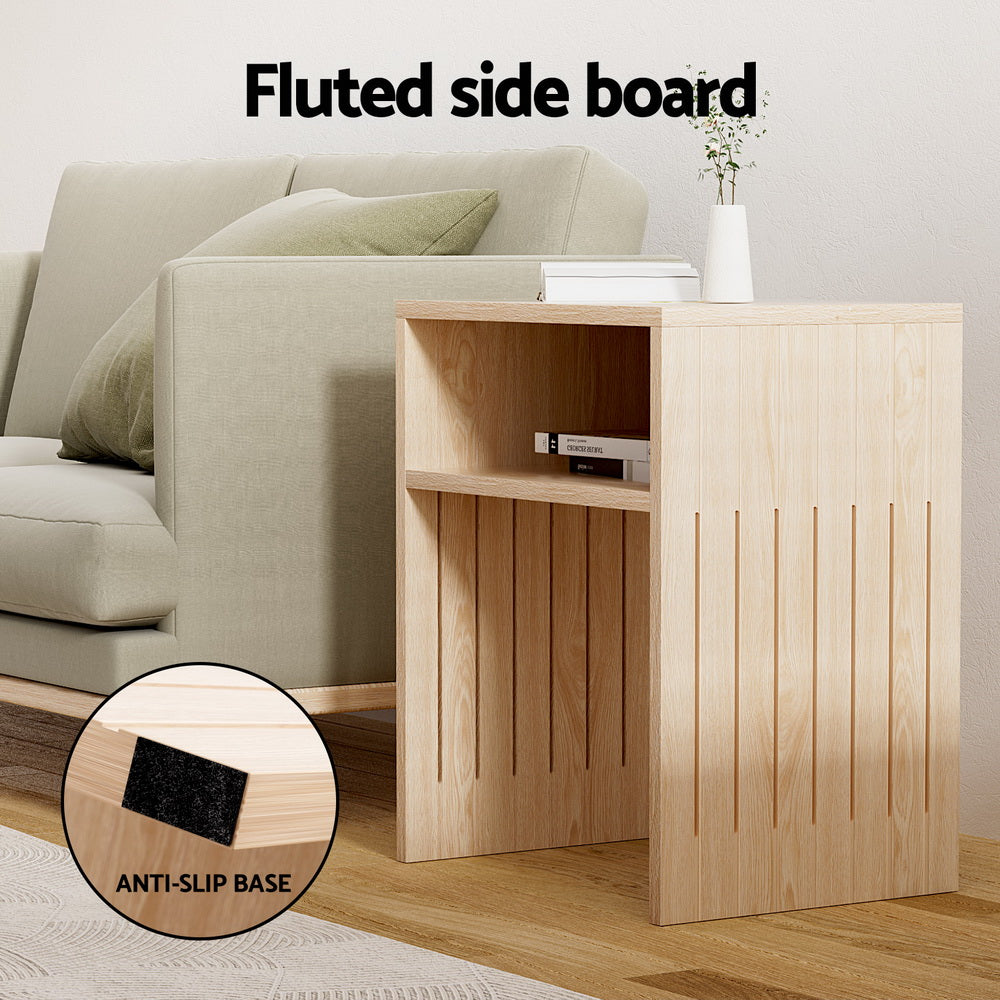 Coffee Tables: Artiss Coffee Table Storage Shelf Fluted Side Pine