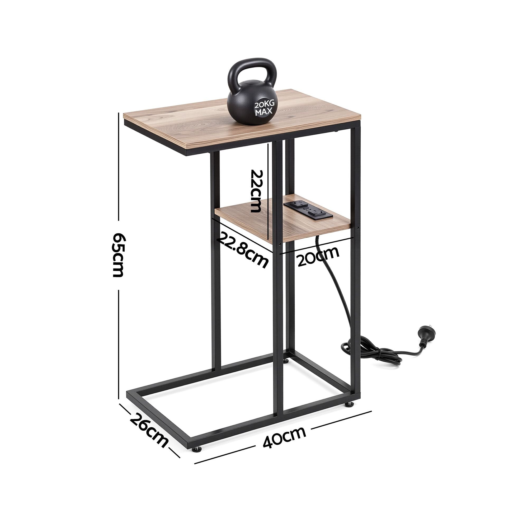 Artiss C-Shaped End Table Charging Station 2-Tier Side Coffee Table Bedside Wood