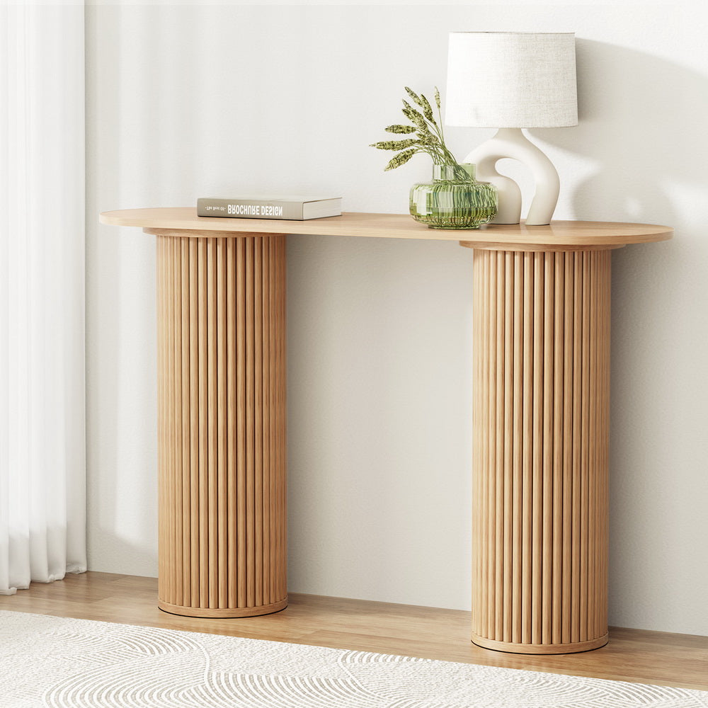 Side Tables: Artiss Console Table Oval 115CM Pine Blake