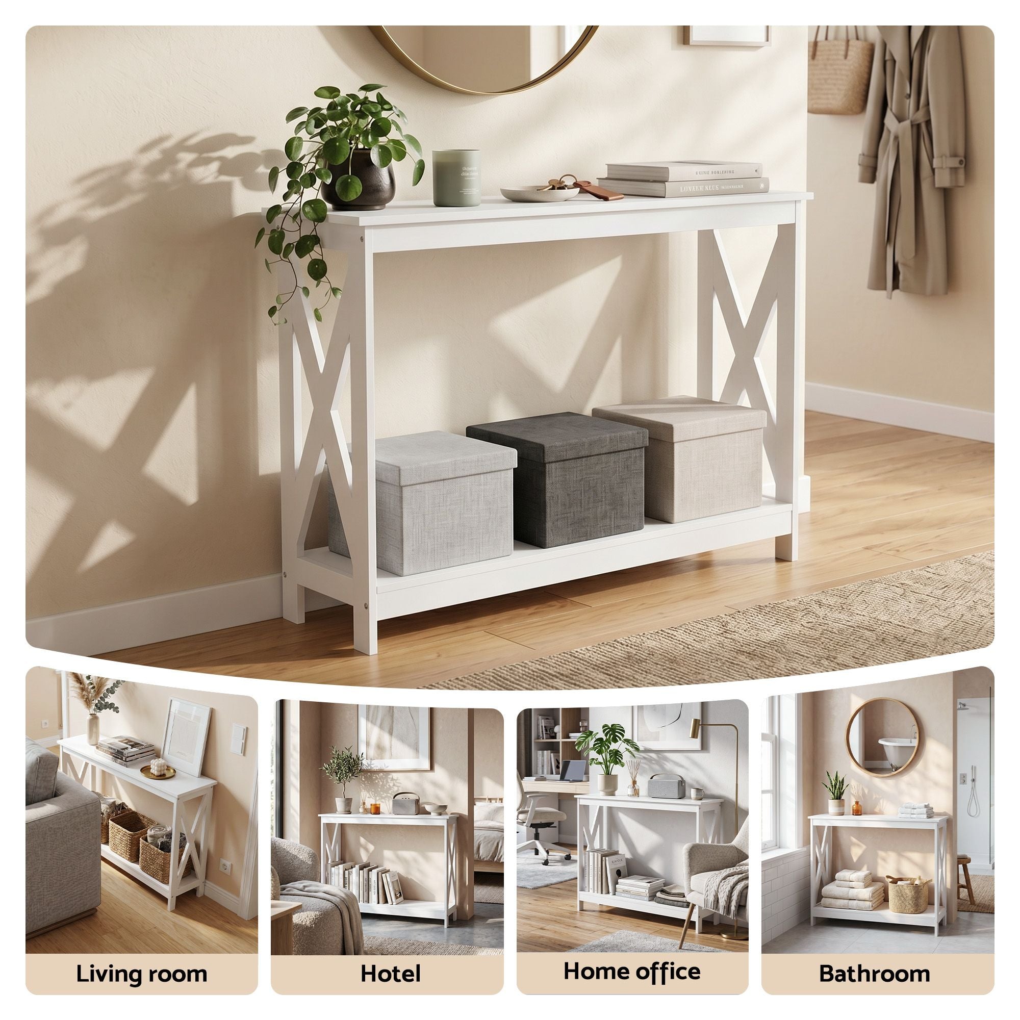 Artiss Console Table Entryway Hallway Display 2-Tier Narrow Sofa Table 100CM White