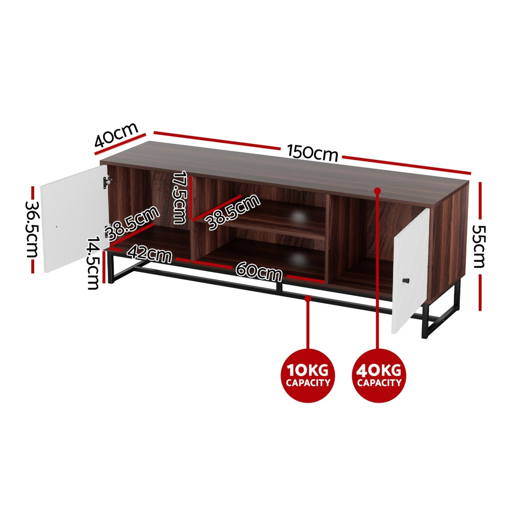 TV Units: Artiss TV Unit 150cm Storage Shelves Walnut White