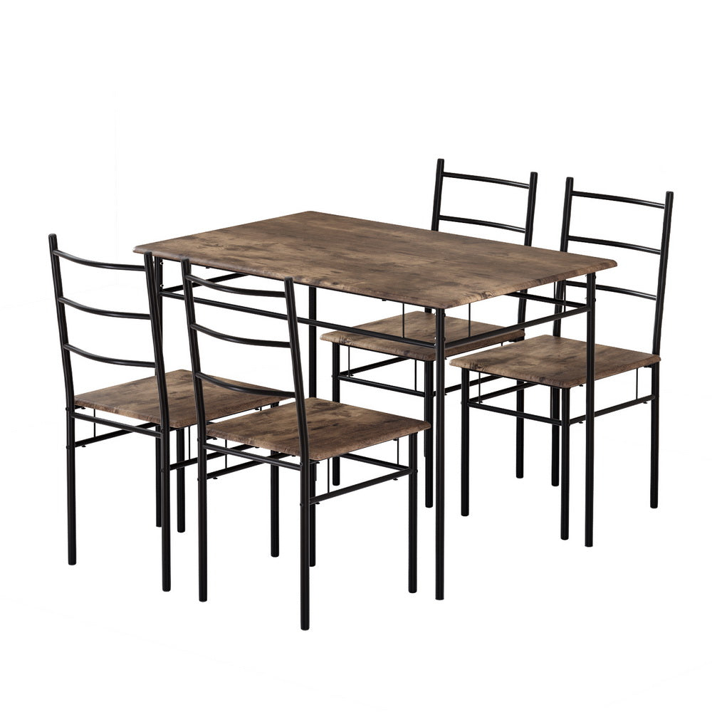 Outdoor Chairs: Artiss Dining Table and Chairs Set 5PCS Industrial Wooden Metal Desk Walnut