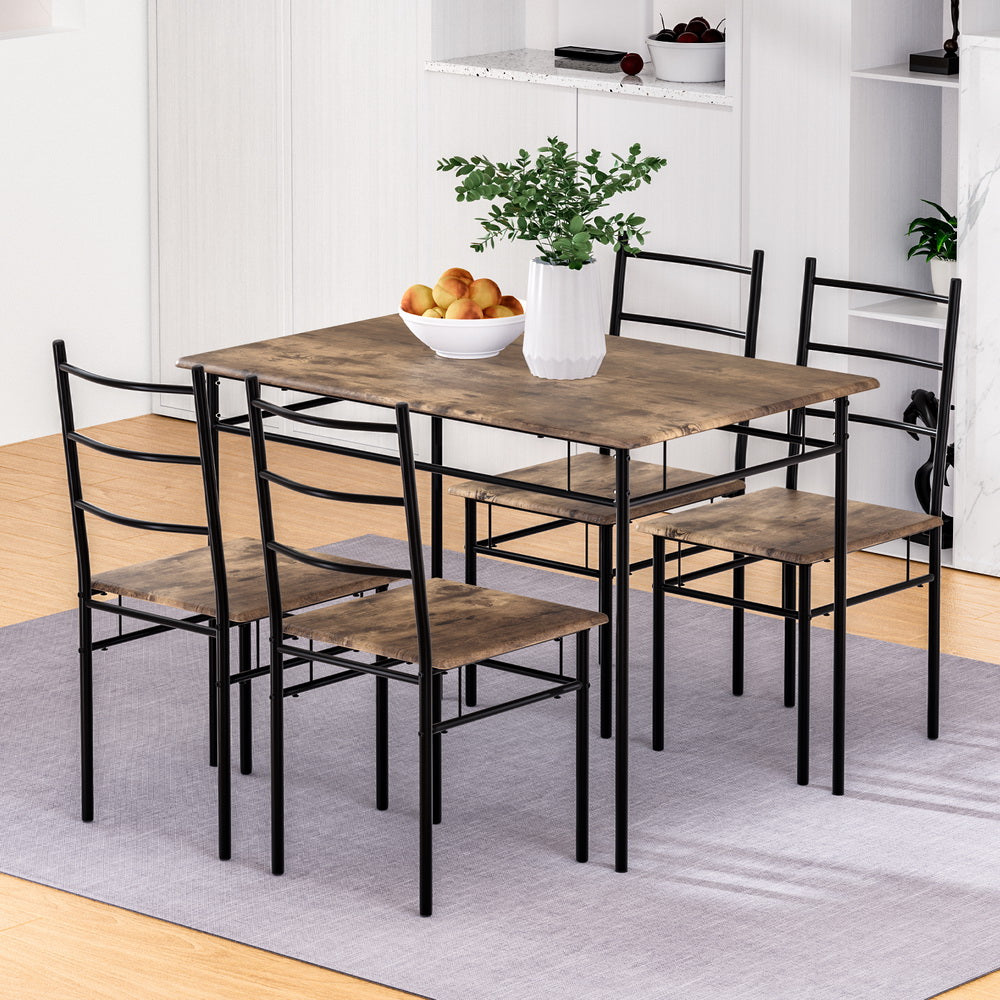 Outdoor Chairs: Artiss Dining Table and Chairs Set 5PCS Industrial Wooden Metal Desk Walnut