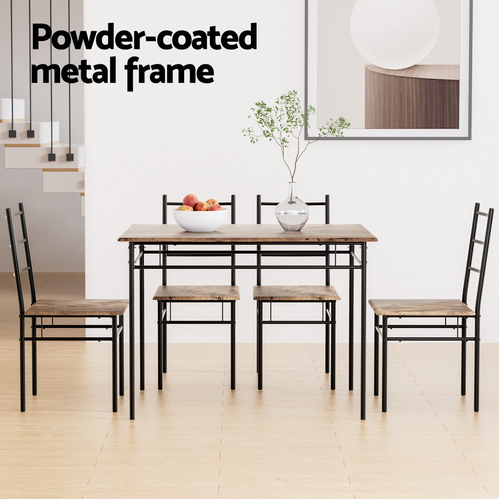 Outdoor Chairs: Artiss Dining Table and Chairs Set 5PCS Industrial Wooden Metal Desk Walnut