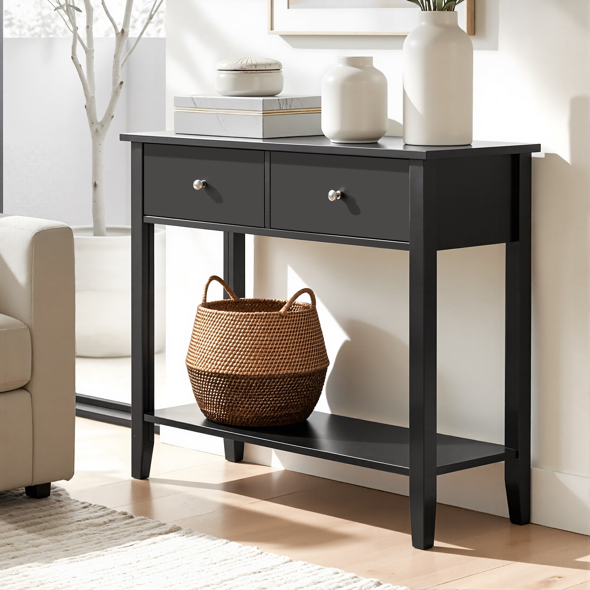 Side Tables: Artiss Console Table Hallway Sofa Entryway Entrance 2 Drawers 80CM Black