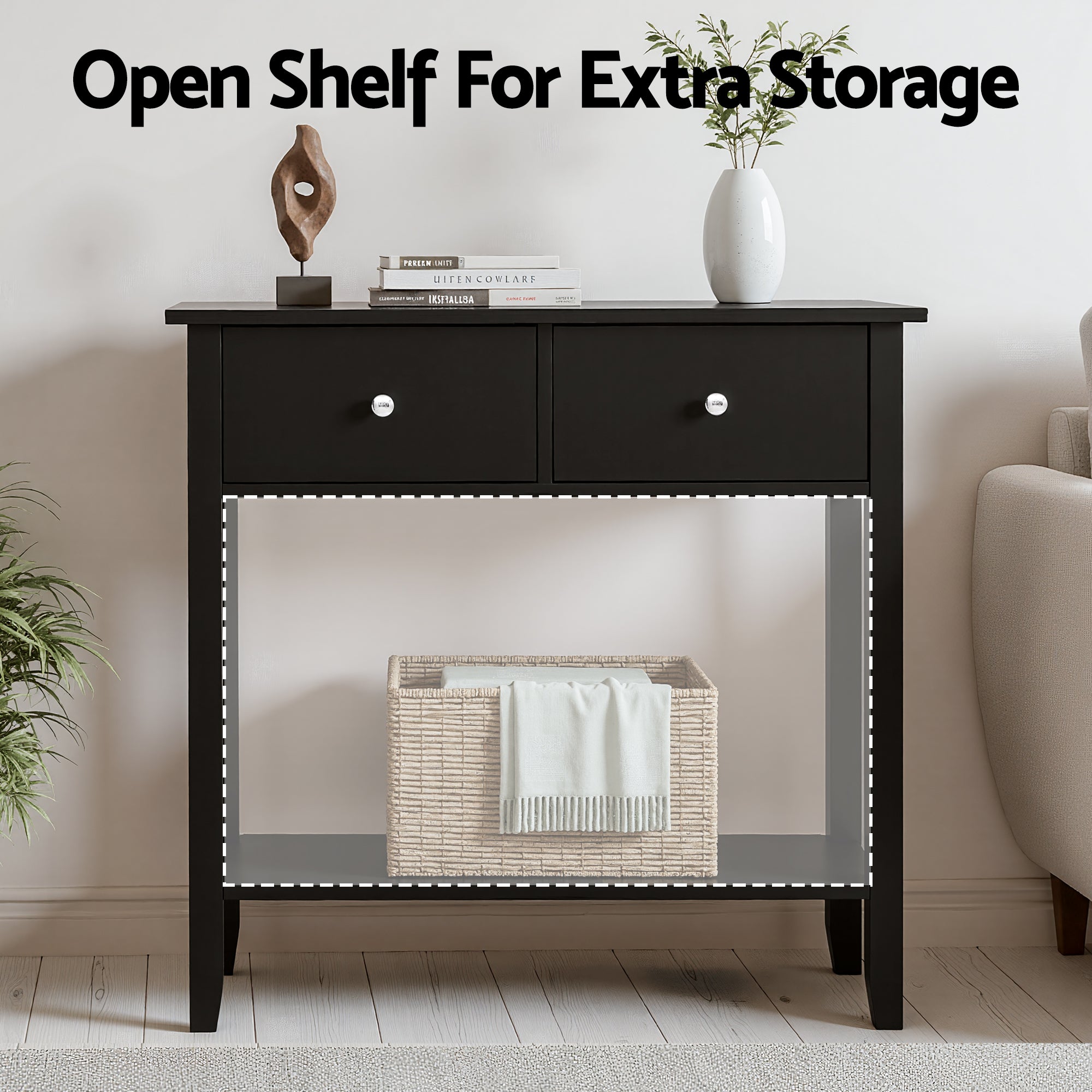 Side Tables: Artiss Console Table Hallway Sofa Entryway Entrance 2 Drawers 80CM Black