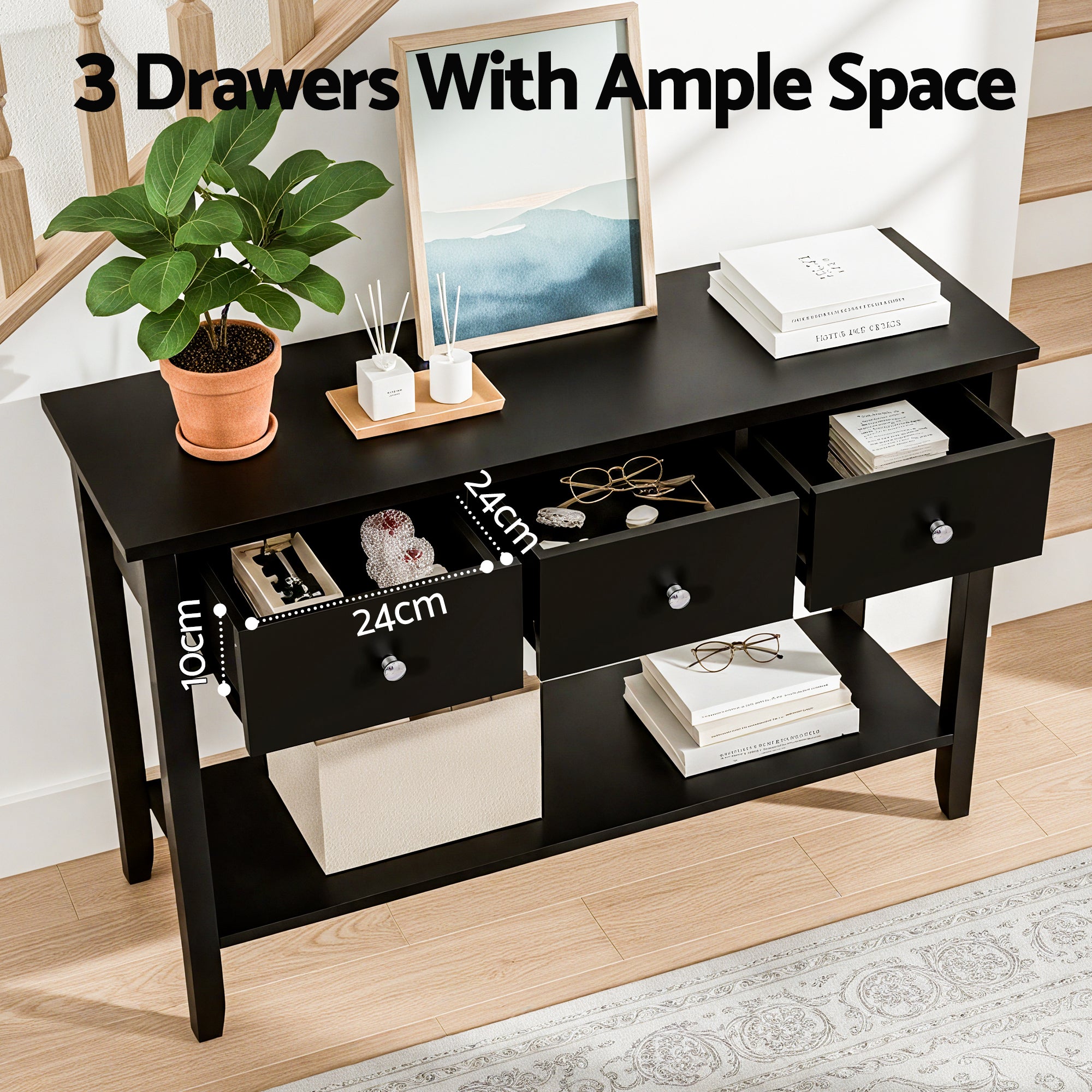 Side Tables: Artiss Console Table Hallway Sofa Entryway Entrance 3 Drawers 100CM Black